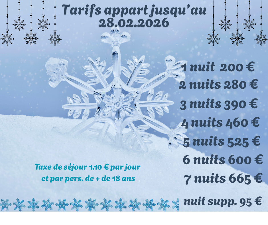 Tarifs hiver appart